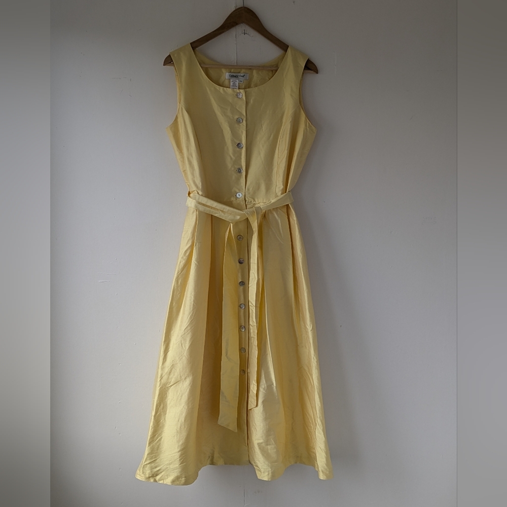 Coldwater Creek 100% Raw Silk Button-Front Maxi Dress - Soft Yellow - 10P